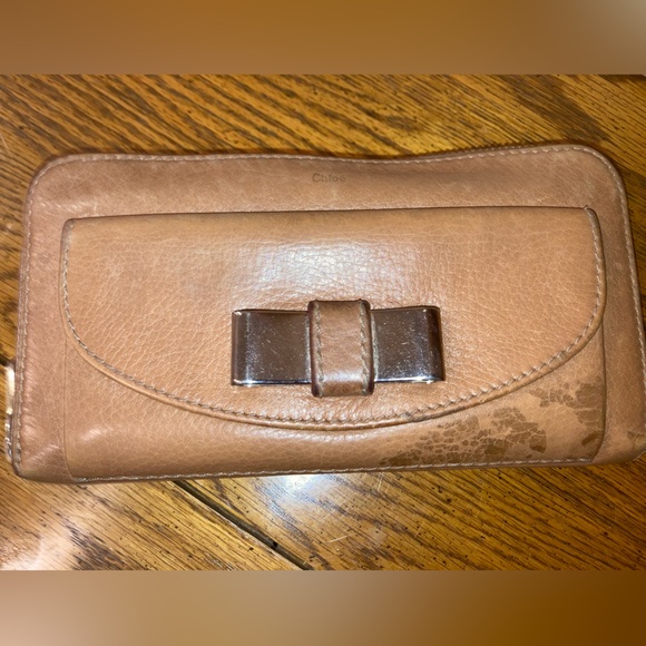 Chloe Metal Ribbon Zip Around Leather Wallet Tan/Carmel - Vintage - Picture 8 of 14